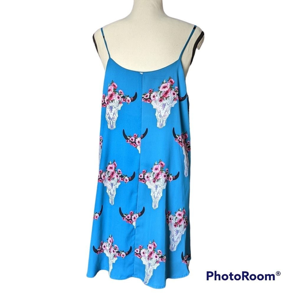 Peach Love Desert Skull Dress Teal Blue in Size M - Picture 2 of 8